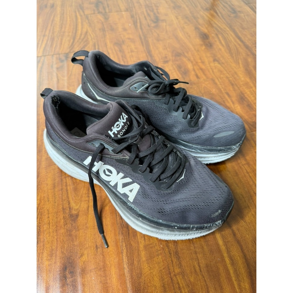 Hoka One One Bondi 8 Black White Running Comfort Shoes Mens Size 10D 1123202BWHT